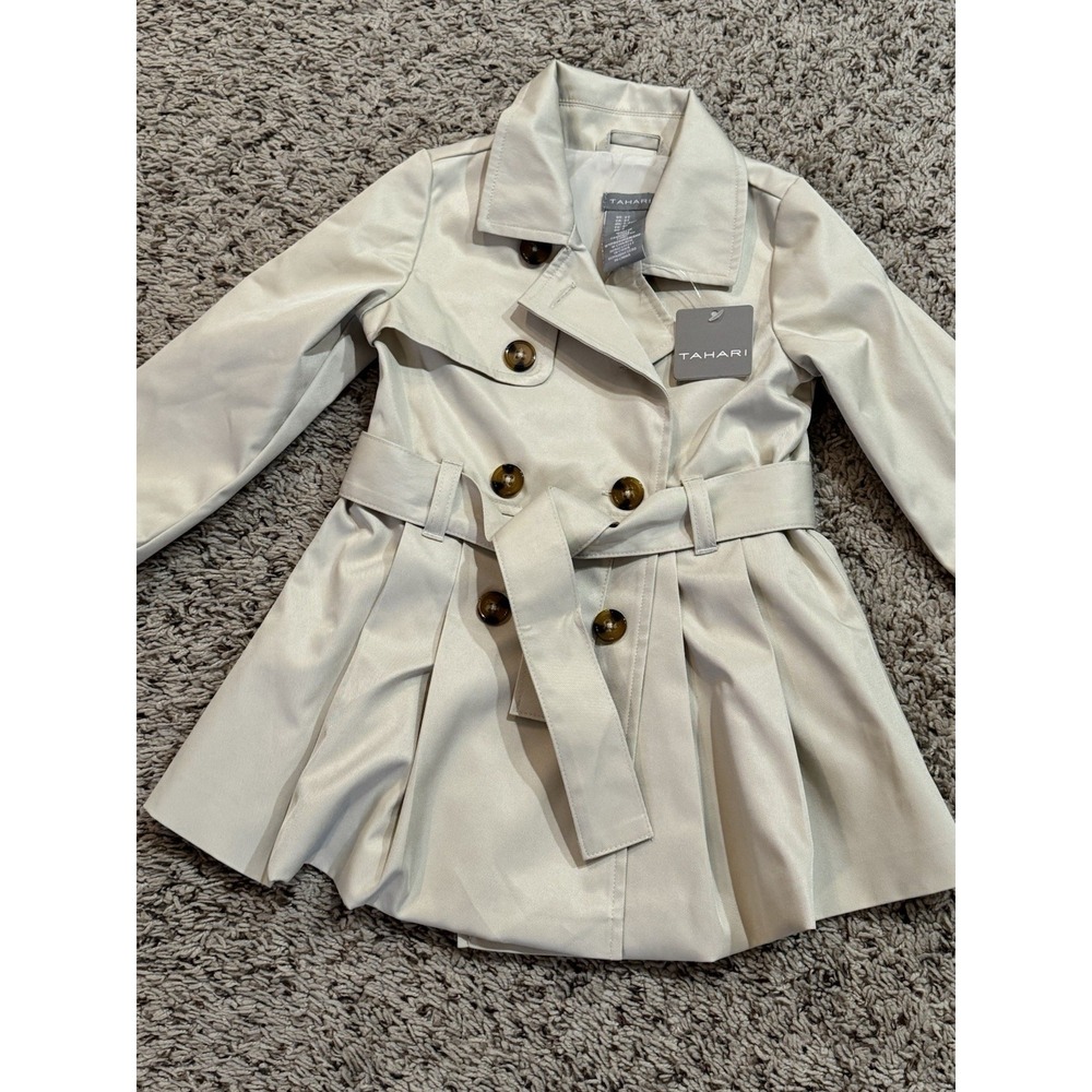 Tahari Kids Girls Trench Coat 2T‎ Beige Belted Double Breasted Classic Jacket